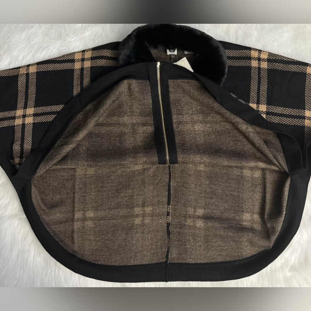 Anne Klein Zip Front Black/Camel Poncho Sweater Size XL NWT MSRP $159 - Picture 6 of 8